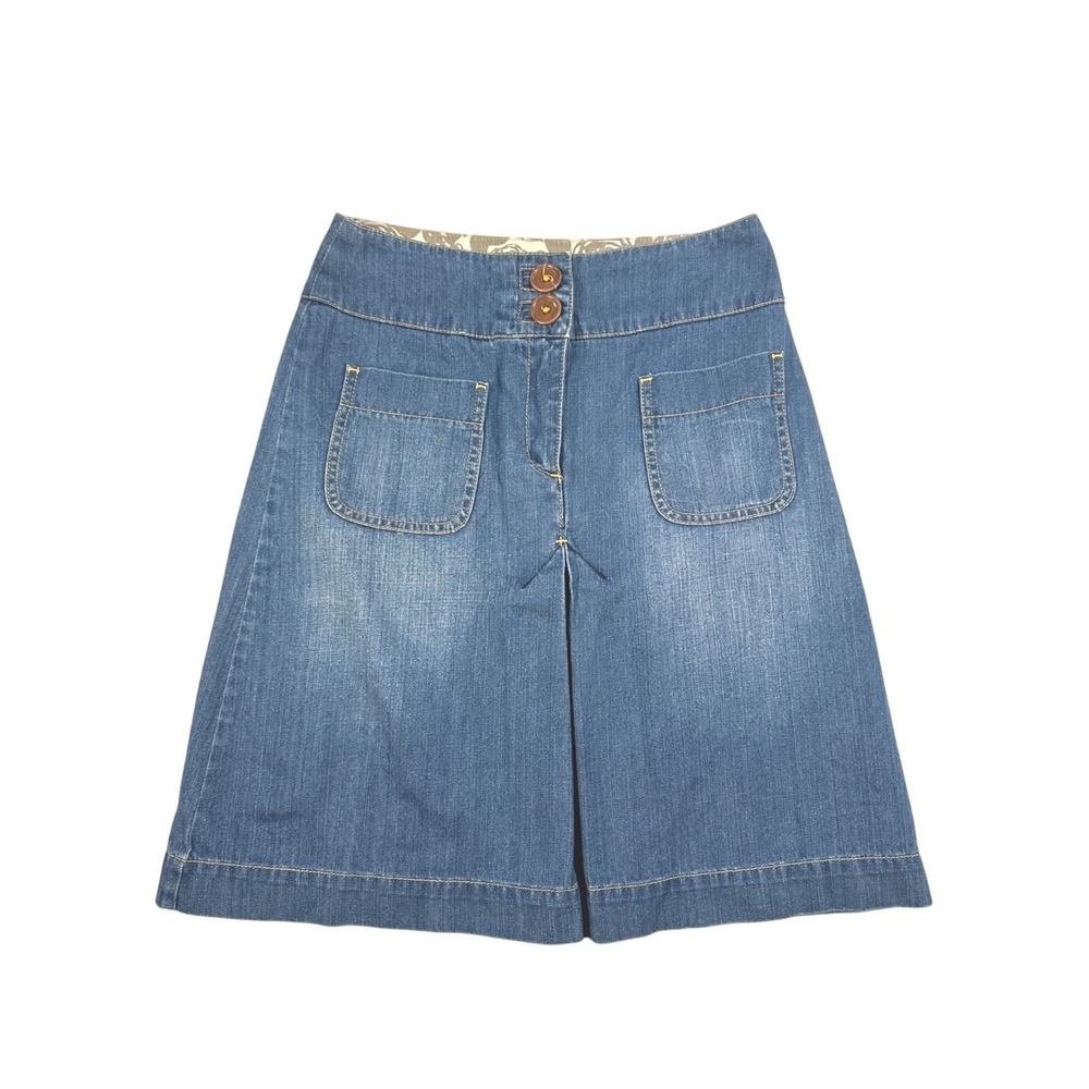 Boden Light Blue Denim Skort with Front Patch Pockets
